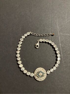 Joan Boyce Silver Tone Pavé Rhinestone Evil Eye Tennis Bracelet JB China 6.5 in